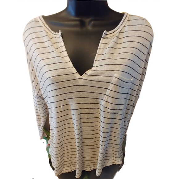 Madewell Tops - Madewell Striped Henley Top Black & White L